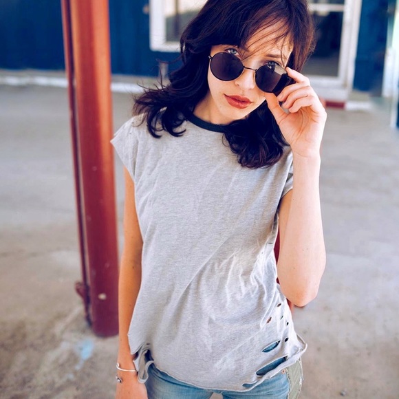 NSF Harley Distressed Muscle Boyfriend Tank Tee in Heather Grey - Picture 2 of 8